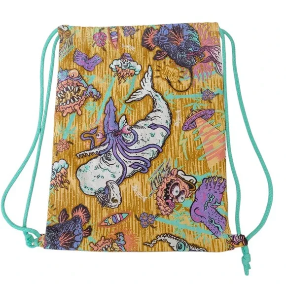 Scout Italy Cinch Drawstring Backpack Psychedelic Ocean Narwhal Squid Pool Bag - Picture 3 of 15